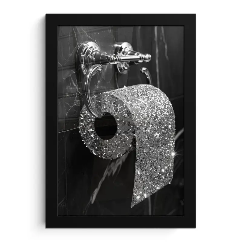 Réduction Poster met lijst 20x30 cm WC - Toilet papier - Zwart wit - Glitters