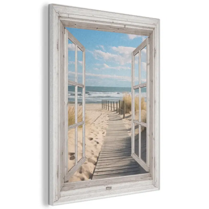 Akoestisch Schilderij 70x100 cm Raam - Zee - Kust - Natuur - Doorkijk - Strand - Offre Spéciale