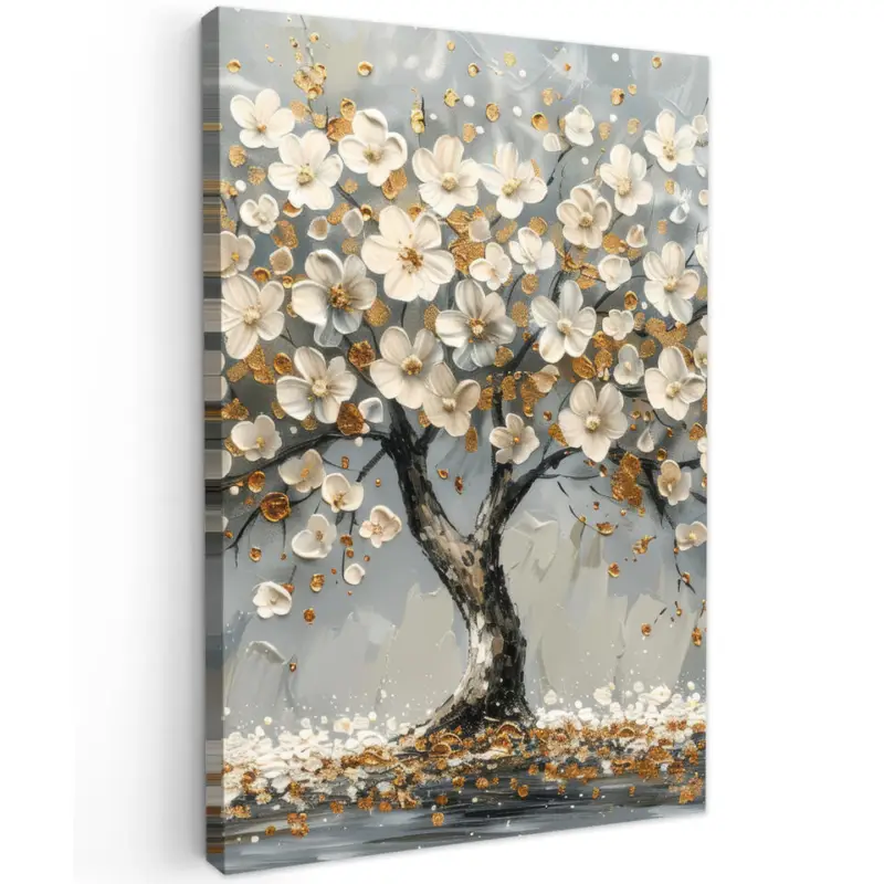 Canvas Schilderij 80x120 cm Boom - Bloemen - Wit - Natuur - Kunst Affaire À Saisir