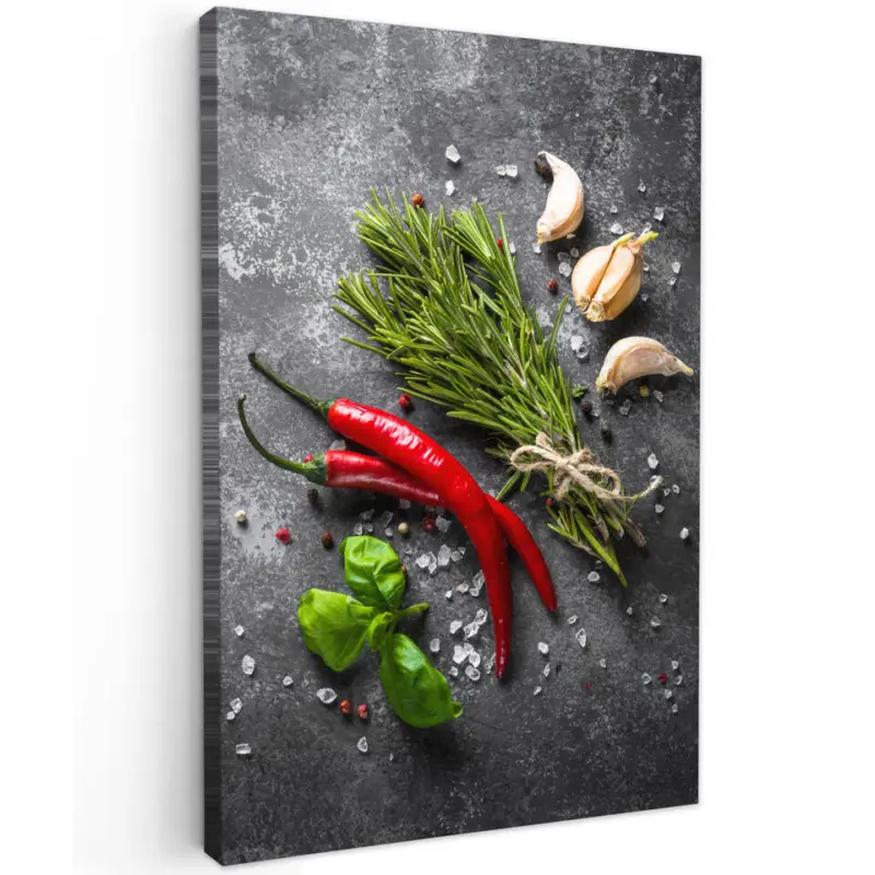 Canvas Schilderij 80x120 cm Peper - Kruiden - Specerijen - Beton Promotion
