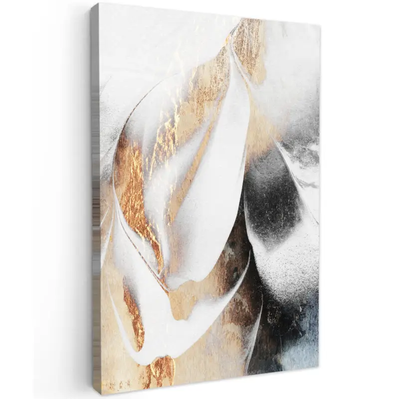 Canvas Schilderij 80x120 cm Luxe - Abstract - Goud - Wit Quantité Limitée
