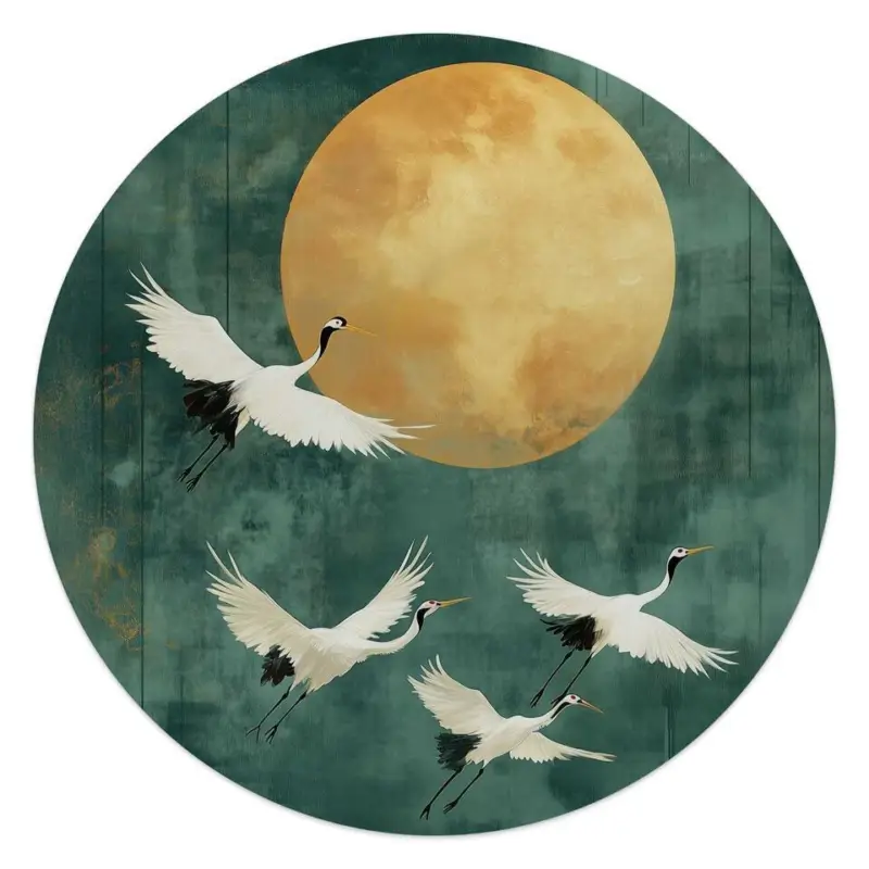 Expédition Rapide Glasschilderij Kraanvogels in de nacht - Ø 50 - Groen