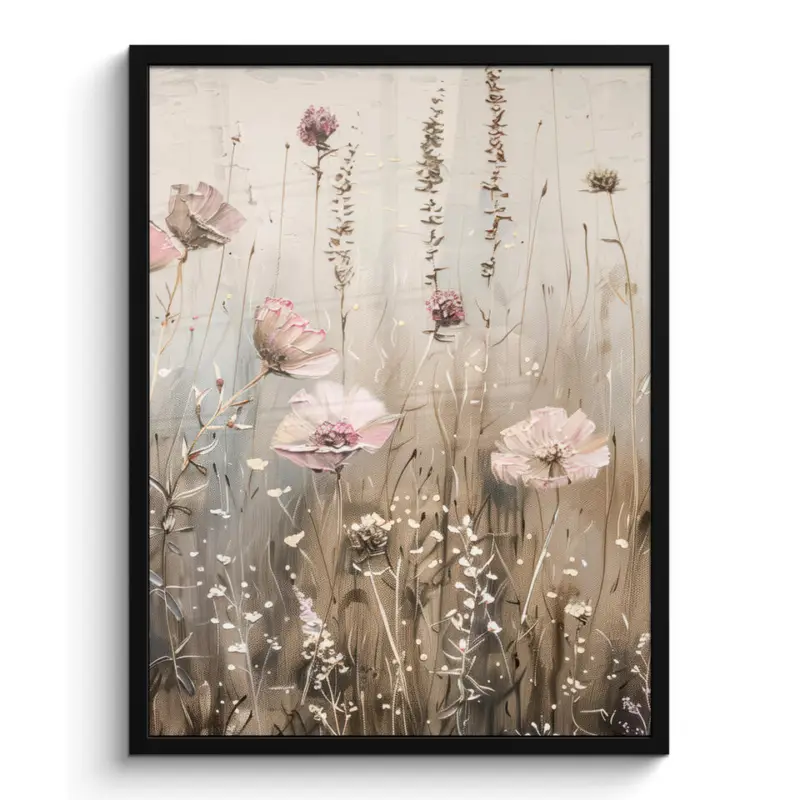 Certifié Poster met lijst 60x80 cm Bloemen - Roze - Modern - Beige