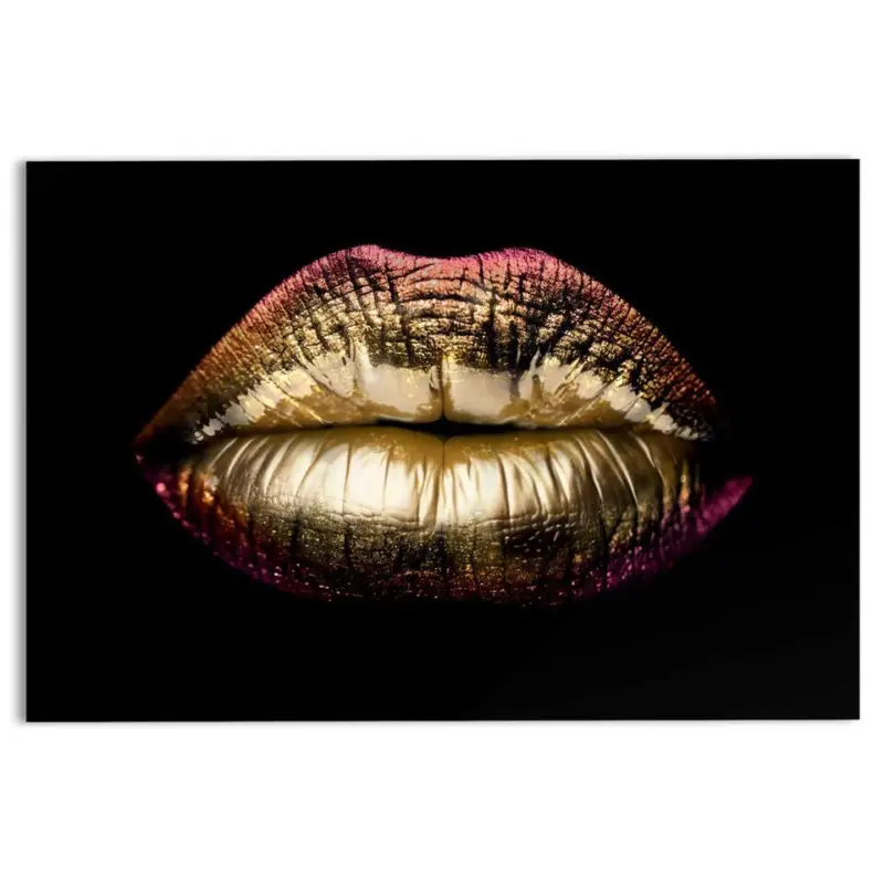 Achat Immédiat Glasschilderij Perfect Lips - 78 x 116 - Goudkleurig