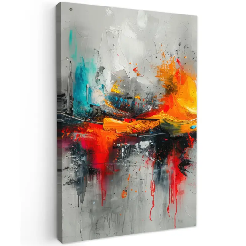 Satisfait Ou Remboursé Canvas Schilderij 80x120 cm Moderne kunst - Oranje - Grijs - Abstract