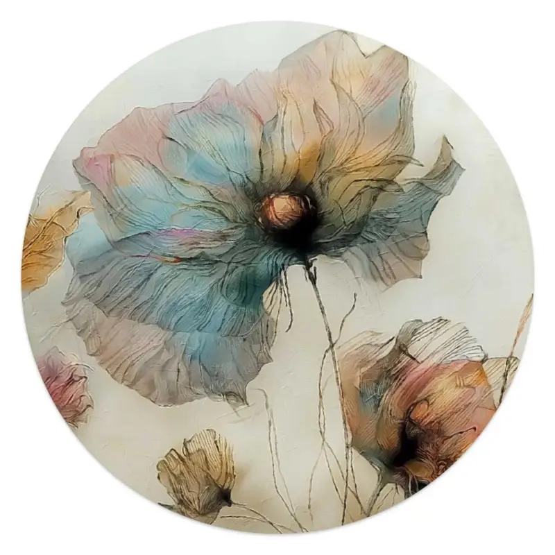 Commande En Gros Glasschilderij Aquarel bloemen II - Ø 50 - Blauw