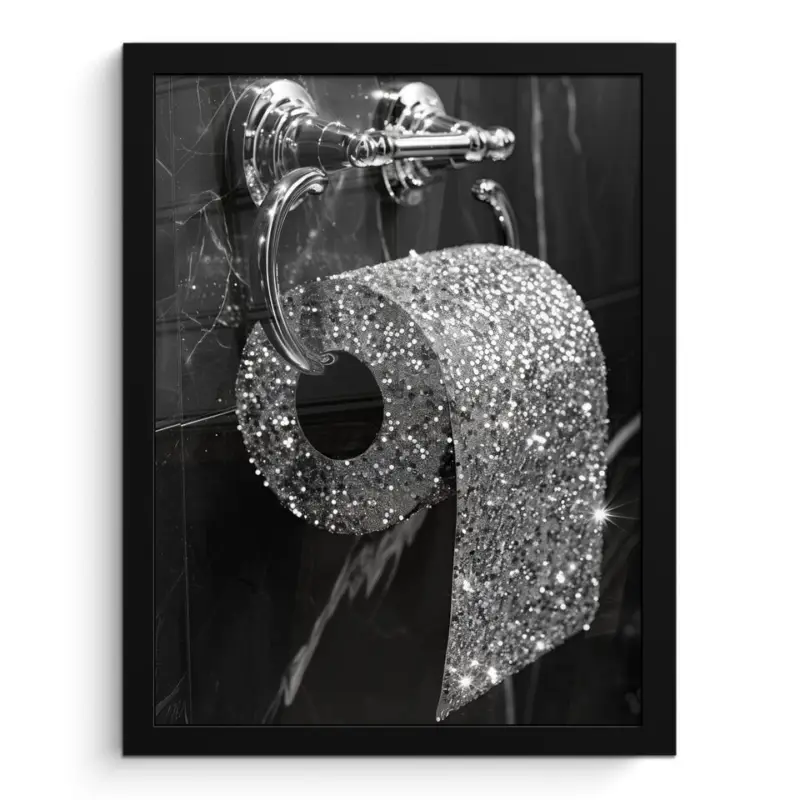 Achetez Aujourd’hui Poster met lijst 30x40 cm WC - Toilet papier - Zwart wit - Glitters