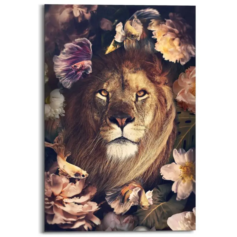 Soldes Schilderij Jungle Lion - 90 x 60 - Bruin