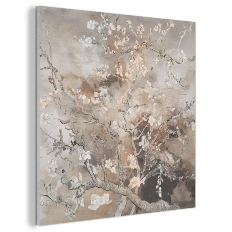 Akoestisch Schilderij 90x90 cm Amandelbloesem - Kunst - Van Gogh - Beige - Authentique