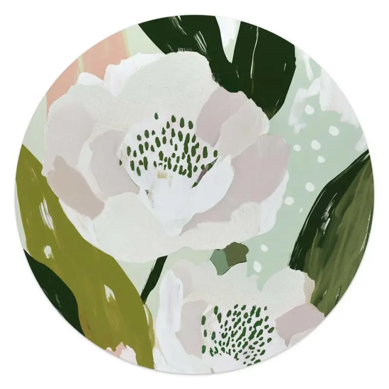 Bon Plan Glasschilderij Bloemen - Ø 50 - Wit