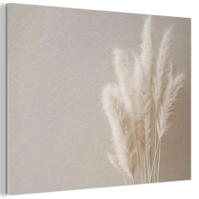 Akoestisch Schilderij 100x70 cm Pampasgras - Pluimen - Pastel - Wit Vente Directe