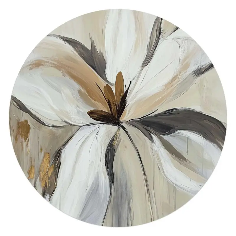 Dernière Chance Glasschilderij Klassieke bloem - Ø 70 - Beige