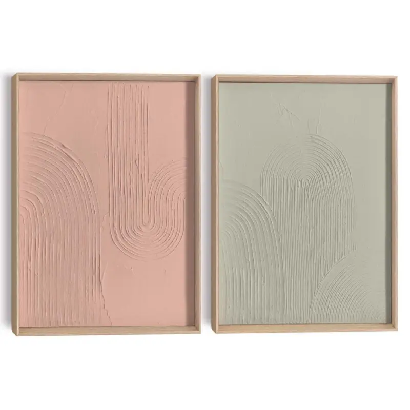 Abstracte wanddecoratie set met structuur Zachte lijnen - 40 x 30 Bon Marché