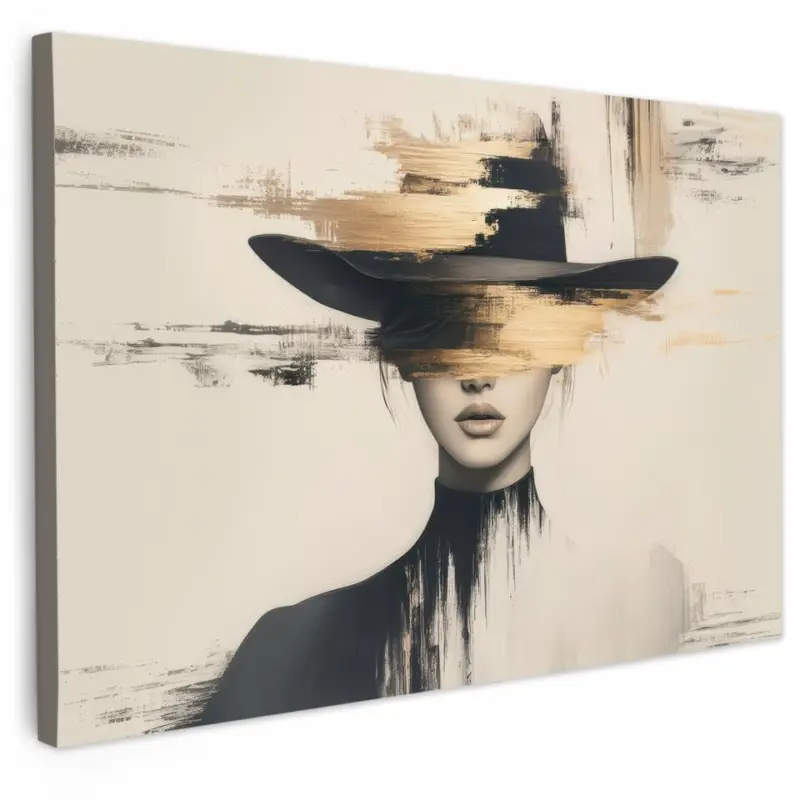 Achetez Aujourd’hui Canvas Schilderij 120x80 cm Vrouw - Hoed - Verf