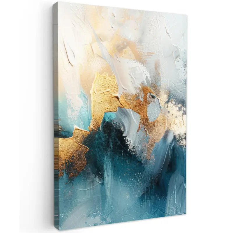 Canvas Schilderij 80x120 cm Abstract - Kunst - Gold - Blauw Solde