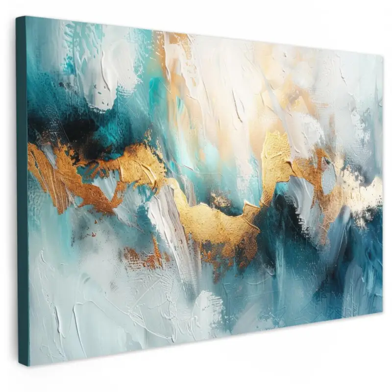 Canvas Schilderij 60x40 cm Abstract - Kunst - Gold - Blauw Authentique