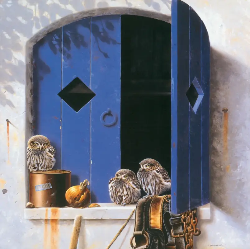 Quantité Limitée Kunstdruk Jan Weenink - Visiting birds II 30x30cm