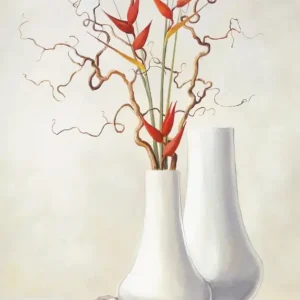 Soldes Kunstdruk Karin Van der Valk - Willow Twigs with Red Flowers 30x40cm