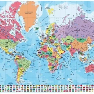 Haute Qualité Poster Map World - Physical Politic - Portugees - 91,5x61cm