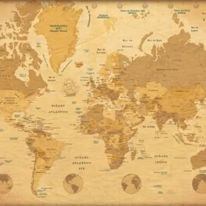 Authentique Poster Map World Vintage - Spaans - 91,5x61cm