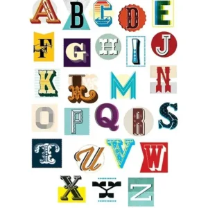 Satisfait Ou Remboursé Kunstdruk Vintage Letter Alphabet 60x80cm