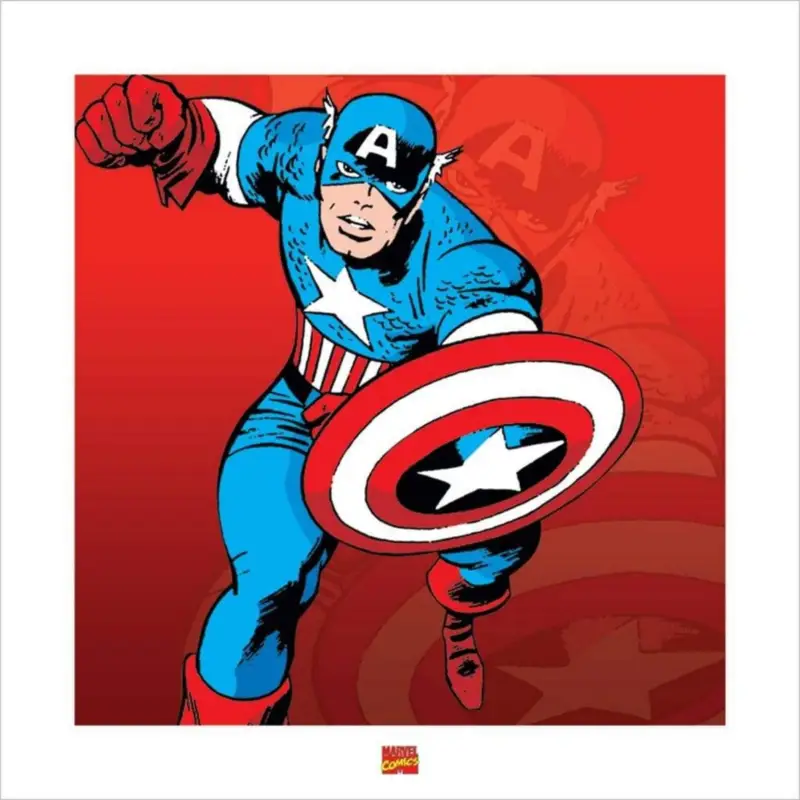 Kunstdruk Captain America - Marvel Comics 40x40cm Remise
