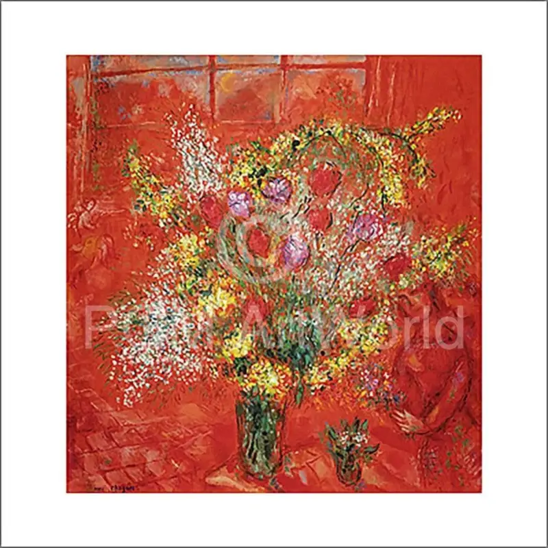 Bon Marché Kunstdruk Marc Chagall - Fleurs sur fond rouge 70x70cm