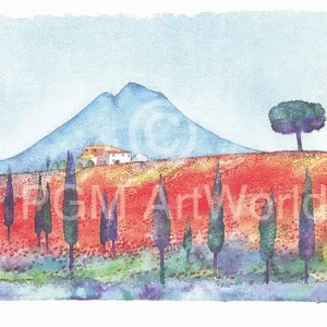 Acheter Direct Kunstdruk Ralf Westphal - Soracte mit Mohnfeld/Latium 90x70cm