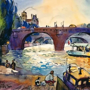 Vente Directe Kunstdruk Michael Leu - Evening by the Seine 60x50cm