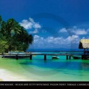 Bon Marché Kunstdruk Tom Mackie - Beach and Jetty with Boat 95x33cm