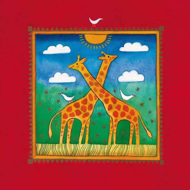 Vente Directe Kunstdruk Linda Edwards - Two little giraffes 40x40cm